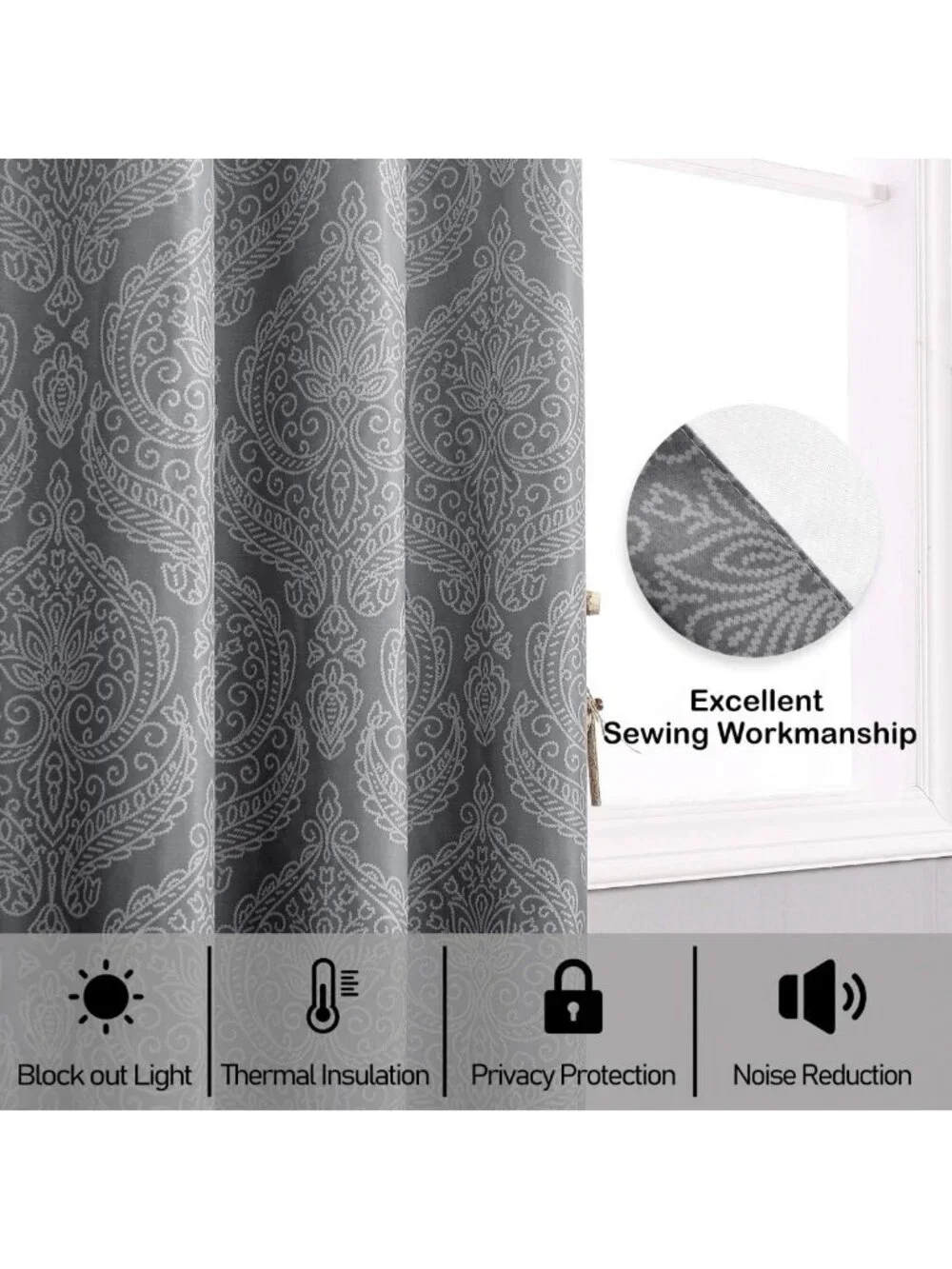 Ombre Blackout Curtains - Thermal Insulated Grommet Drapes, 52x84